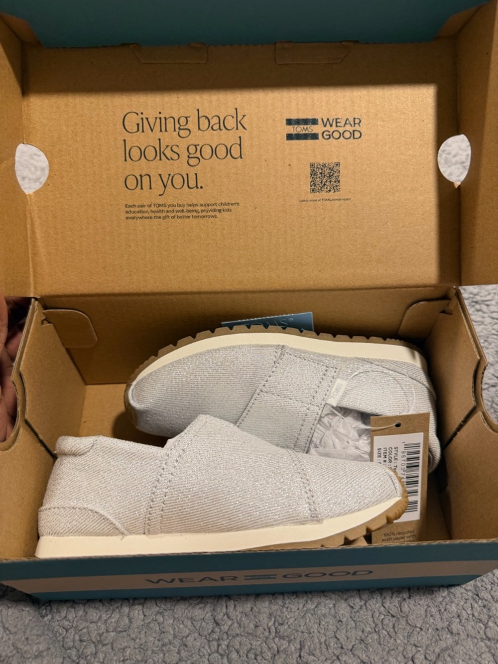 Toms Kids Slip-On Sneakers in Silver and Cream